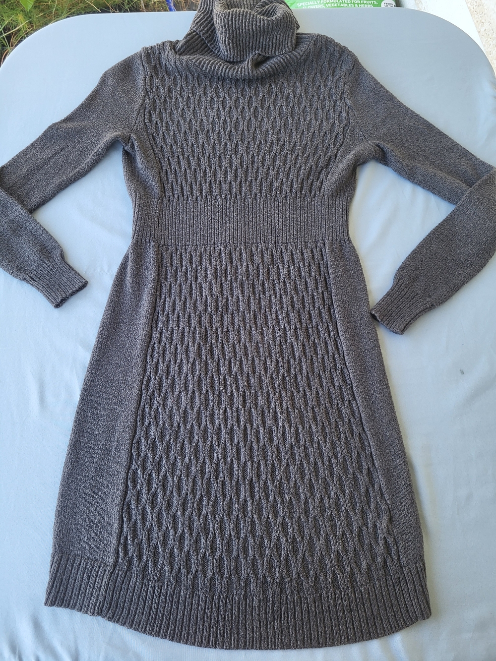 Old Navy Cottagecore Charcoal Gray Textured Marled Knit Turtleneck Sweater Dress